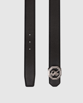 Stefano Ricci Черный кожаный ремень с монорамой логотипа N382VDC366U