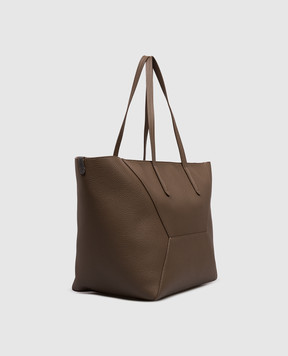 Brunello Cucinelli Коричнева шкіряна сумка-тоут з принтом логотипа MBDKD2571