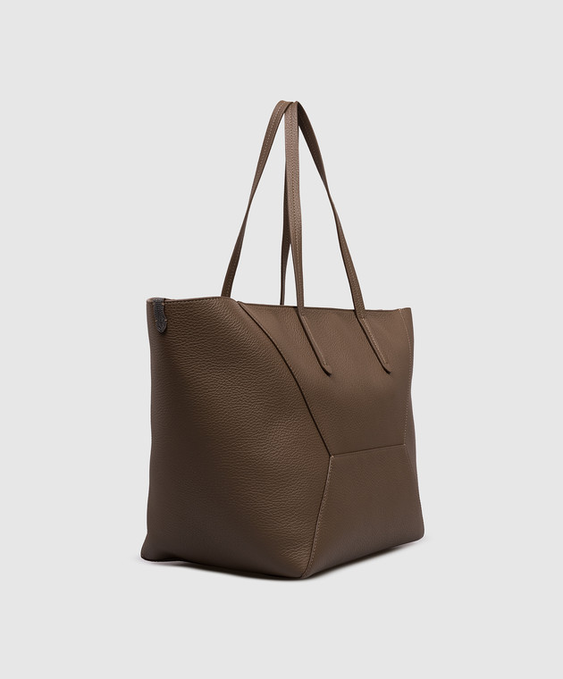 Brunello Cucinelli Коричнева шкіряна сумка-тоут з принтом логотипа MBDKD2571 зображення 3