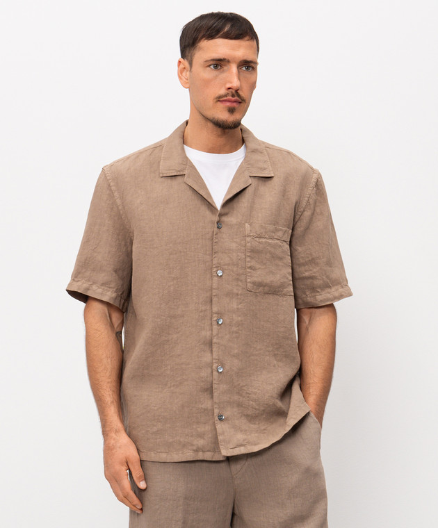 Peserico Коричнева сорочка з короткими рукавами з льону R56049T002494 зображення 3