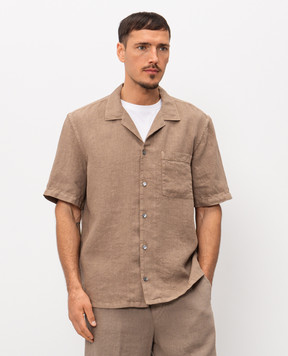 Peserico Коричнева сорочка з короткими рукавами з льону R56049T002494