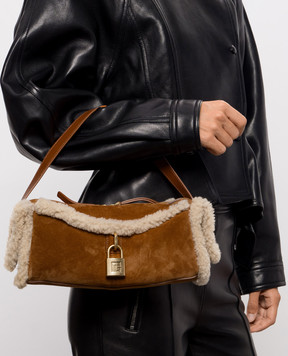 Balmain Коричнева замшева сумка з хутром HN1HG066LMOS