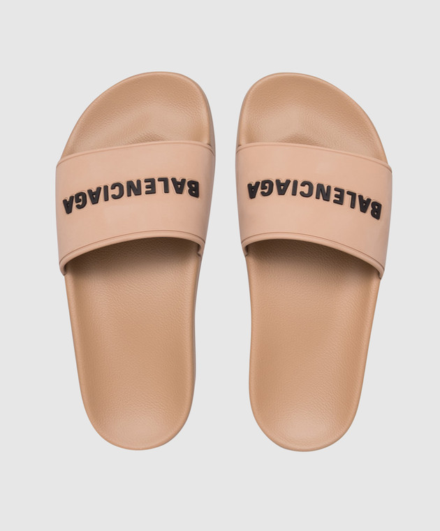 Balenciaga Коричневые слайдеры с фактурным логотипом 565547W1S80 изображение 4