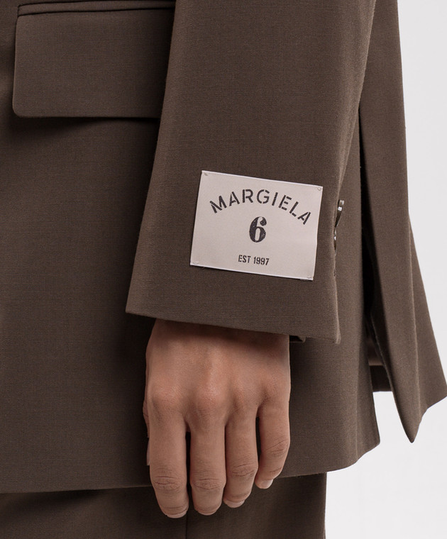 Maison Margiela MM6 Коричневый двубортный жакет с шерстью S52BN0160M36020 изображение 5