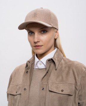 Brunello Cucinelli Бежева кепки з льоном з вишивкою емблеми MCAP90002