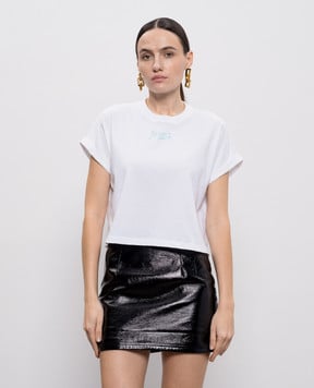 Balmain Белая укороченная футболка с логотипом GF1EE005BD40