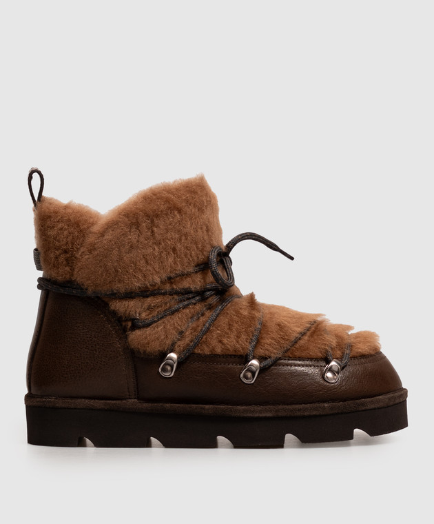 Brunello Cucinelli Коричневые кожаные мунбуты на меху MZSLG3427