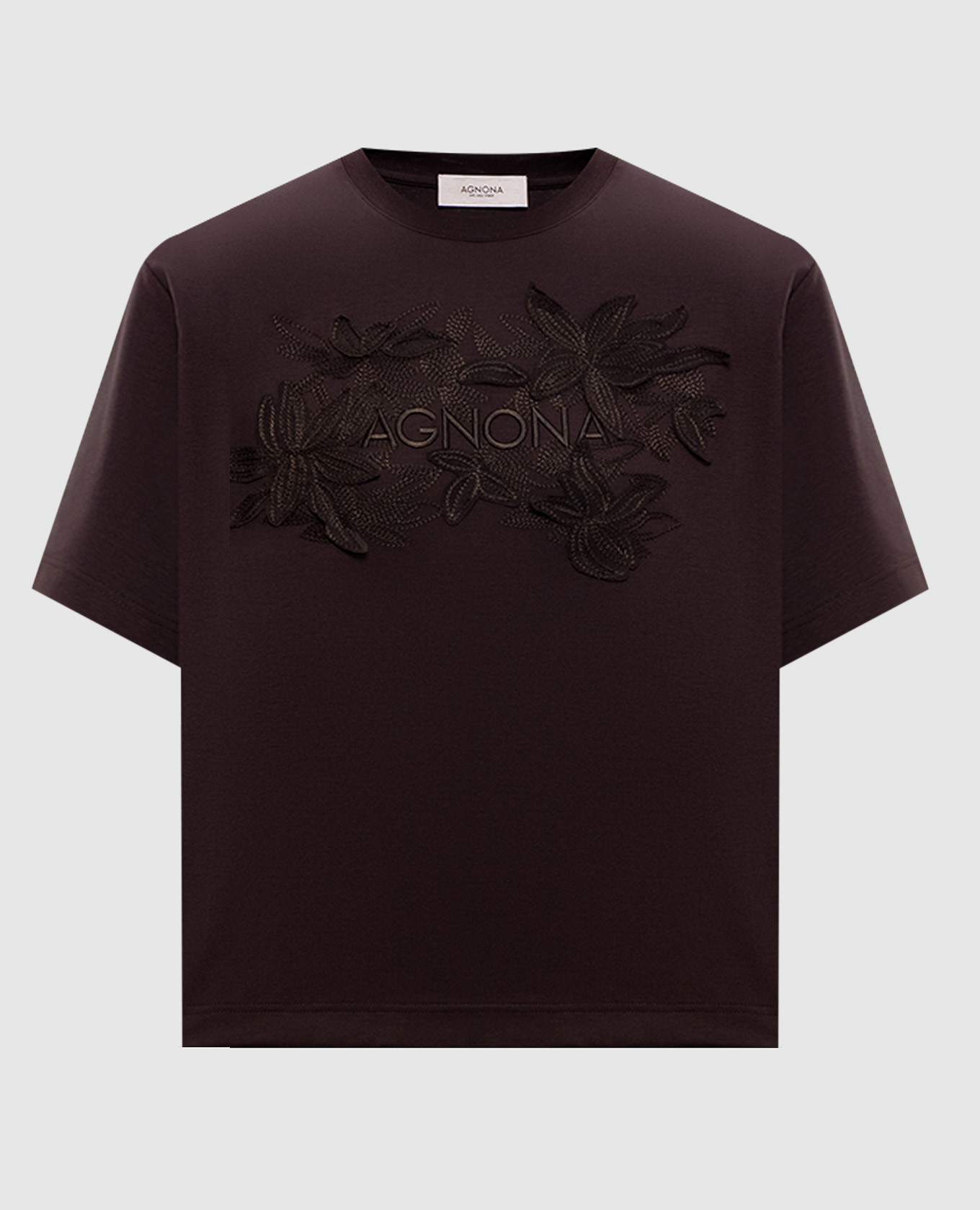 Коричневая футболка с вышивкой логотипа