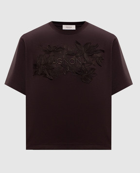 Agnona Коричнева футболка з вишивкою логотипа TT1109LY2050