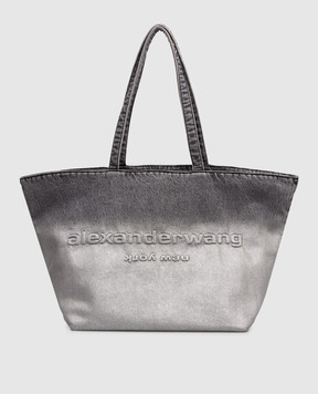 Alexander Wang Серая джинсовая сумка-тоут Punch Tote с фактурным логотипом 20126T04T