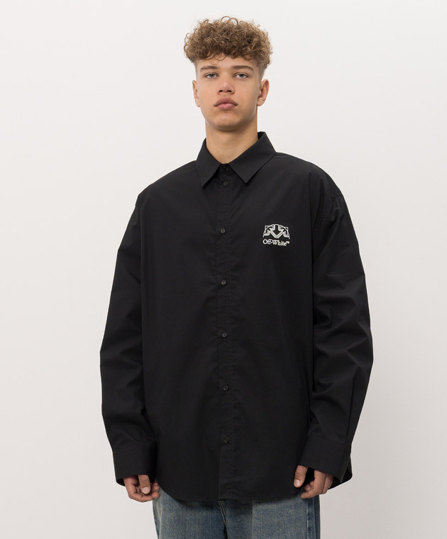 Off-White Чорна сорочка з принтом логотипа та емблеми 44MGE055F26F005 зображення 3