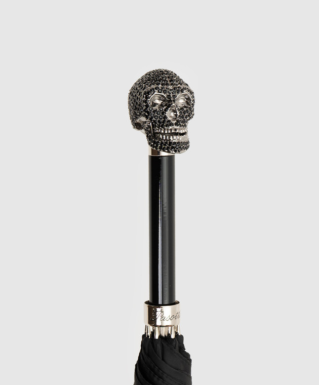 Pasotti Черный зонтик-трость Skull с кристаллами Swarovski OMITUO478RASOSERGE14 изображение 3
