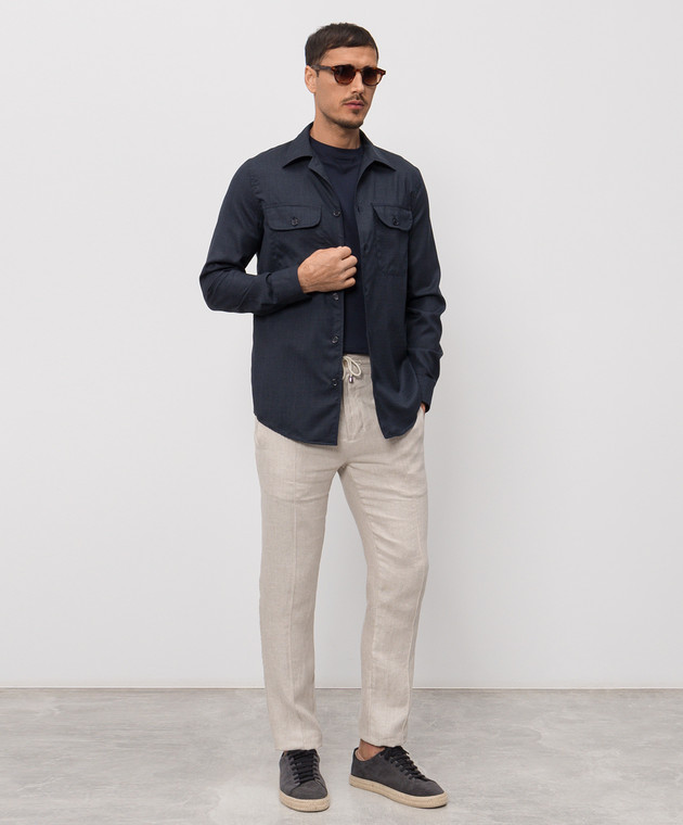 Doriani Cashmere Синя сорочка з вовни та шовку DOSLIDR42T196 зображення 2