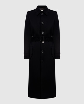 Saint Laurent Черное пальто из шерсти с поясом A001IQY060R