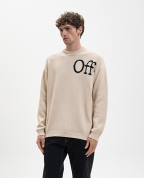 Off-White Бежевий светр з візерунком логотипа 44MHE20QS26K001