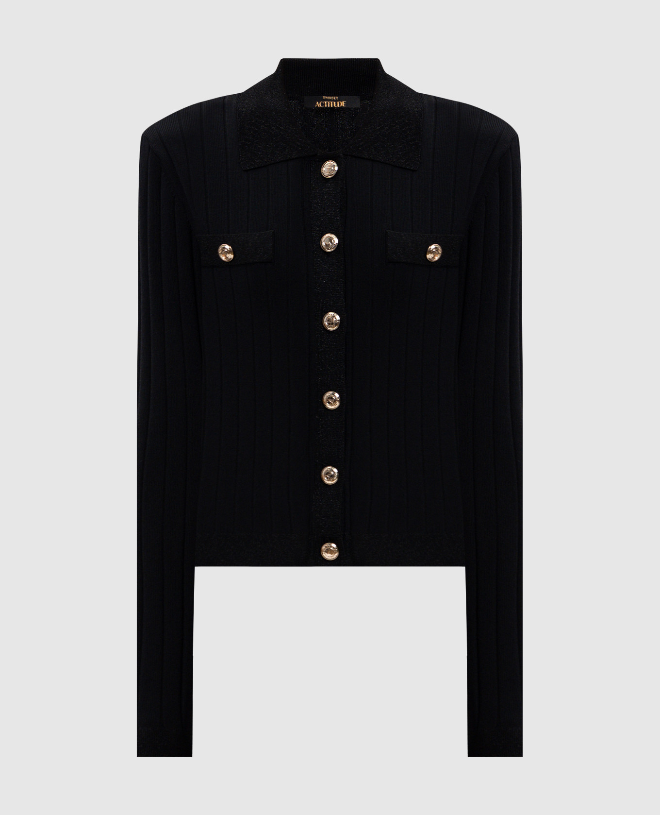 Чорний кардиган в рубчик