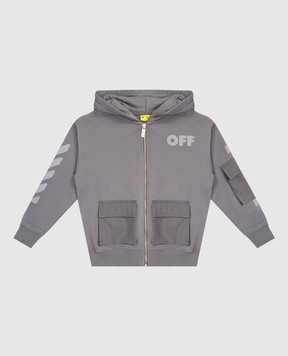 Off-White Дитяча сіра спортивна куртка з принтом логотипа 44BBE005F5F001